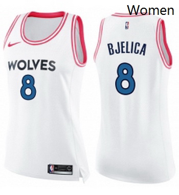 Womens Nike Minnesota Timberwolves 8 Nemanja Bjelica Swingman WhitePink Fashion NBA Jersey