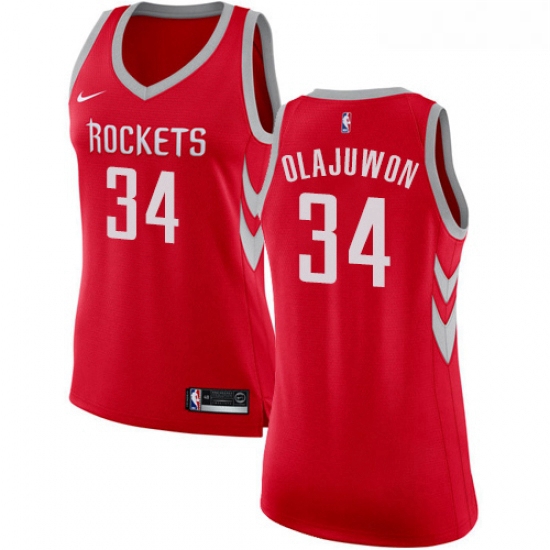 Womens Nike Houston Rockets 34 Hakeem Olajuwon Authentic Red Roa