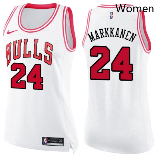 Womens Nike Chicago Bulls 24 Lauri Markkanen Swingman WhitePink 