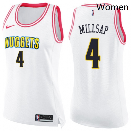 Womens Nike Denver Nuggets 4 Paul Millsap Swingman WhitePink Fashion NBA Jersey