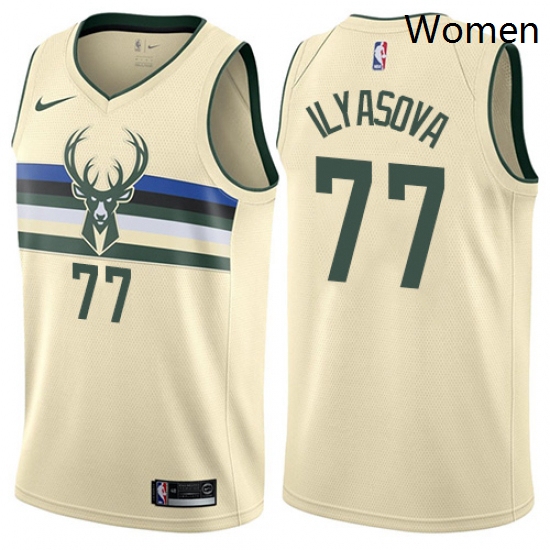 Womens Nike Milwaukee Bucks 77 Ersan Ilyasova Swingman Cream NBA Jersey City Edition