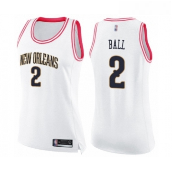 Womens New Orleans Pelicans 2 Lonzo Ball Swingman White Pink Fashion Basketball Jersey