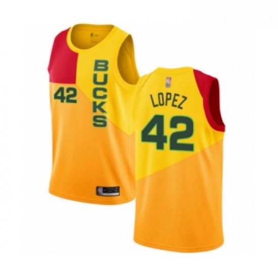 Womens Milwaukee Bucks 42 Robin Lopez Swingman Yellow Basketball Jersey City Edition