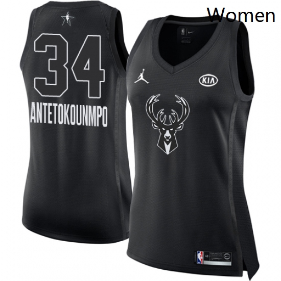 Womens Nike Jordan Milwaukee Bucks 34 Giannis Antetokounmpo Swingman Black 2018 All Star Game NBA Je