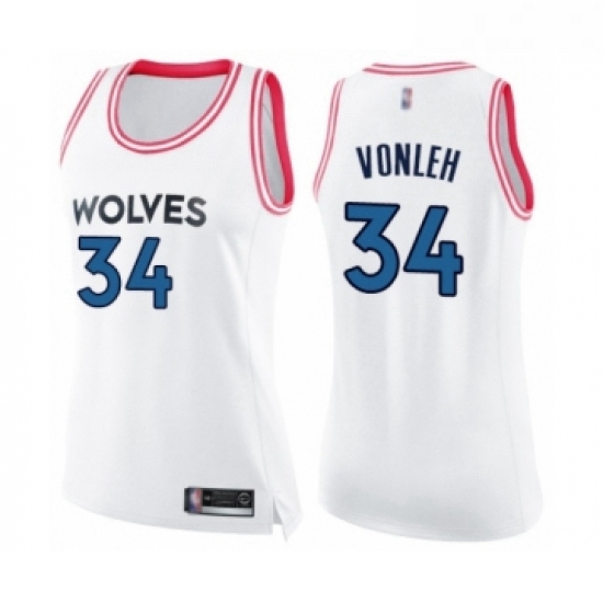 Womens Minnesota Timberwolves 34 Noah Vonleh Swingman White Pink Fashion Basketball Jersey