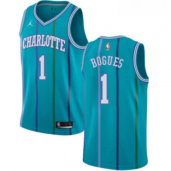 Womens Nike Jordan Charlotte Hornets 1 Muggsy Bogues Authentic Aqua Hardwood Classics NBA Jersey