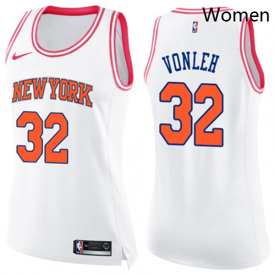 Womens Nike New York Knicks 32 Noah Vonleh Swingman White Pink Fashion NBA Jersey