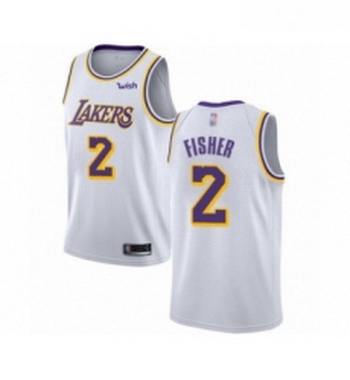 Womens Los Angeles Lakers 2 Derek Fisher Authentic White Basketball Jerseys Association Edition