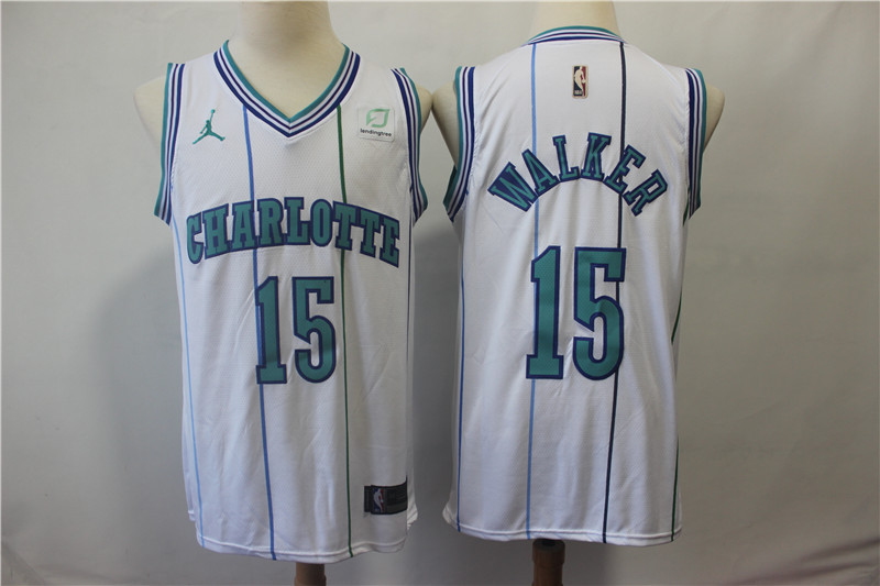 Nike Hornets 15 Kemba Walker White Hardwood Classics Nike Swingman Jersey