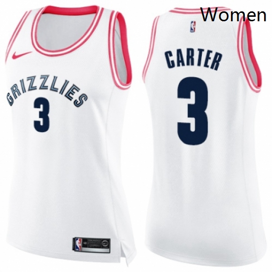 Womens Nike Memphis Grizzlies 3 Jevon Carter Swingman WhitePink Fashion NBA Jersey