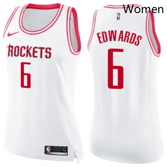 Womens Nike Houston Rockets 6 Vincent Edwards Swingman White Pink Fashion NBA Jersey