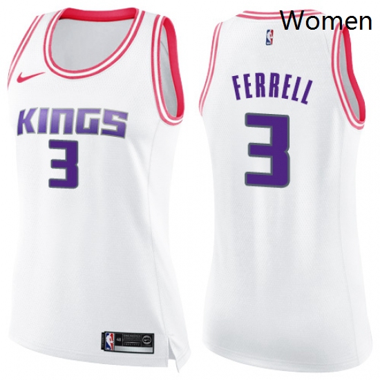 Womens Nike Sacramento Kings 3 Yogi Ferrell Swingman White Pink Fashion NBA Jersey