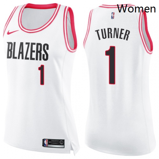 Womens Nike Portland Trail Blazers 1 Evan Turner Swingman WhitePink Fashion NBA Jersey