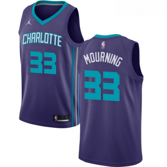 Womens Nike Jordan Charlotte Hornets 33 Alonzo Mourning Authentic Purple NBA Jersey Statement Editio