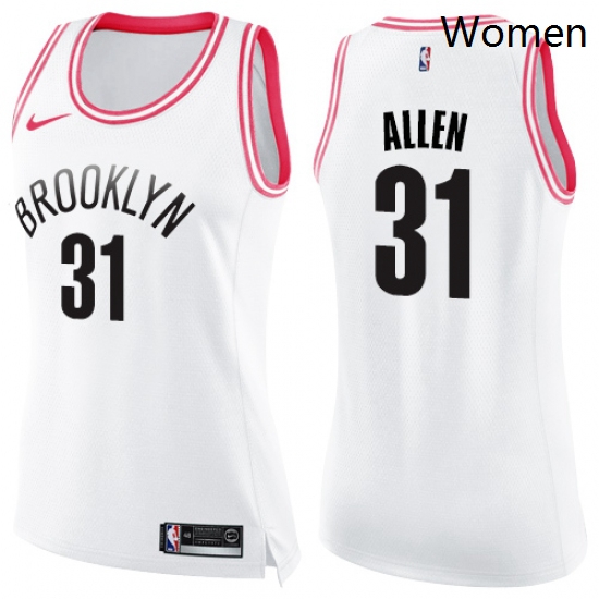 Womens Nike Brooklyn Nets 31 Jarrett Allen Swingman WhitePink Fashion NBA Jersey