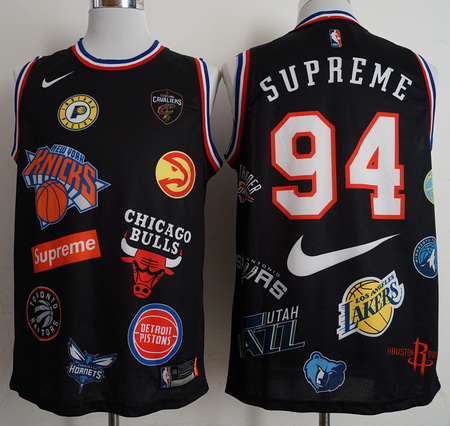 Supreme X Nike X NBA Logos White Stitched Basketball Jersey