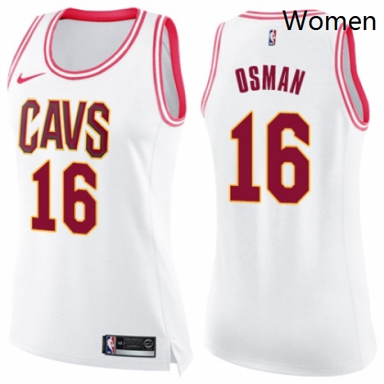 Womens Nike Cleveland Cavaliers 16 Cedi Osman Swingman WhitePink Fashion NBA Jersey