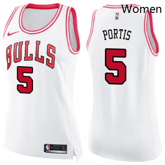 Womens Nike Chicago Bulls 5 Bobby Portis Swingman WhitePink Fashion NBA Jersey