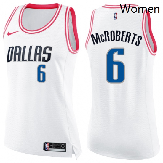 Womens Nike Dallas Mavericks 6 Josh McRoberts Swingman WhitePink Fashion NBA Jersey