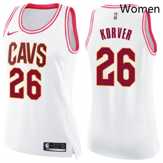 Womens Nike Cleveland Cavaliers 26 Kyle Korver Swingman WhitePink Fashion NBA Jersey