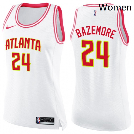 Womens Nike Atlanta Hawks 24 Kent Bazemore Swingman WhitePink Fashion NBA Jersey