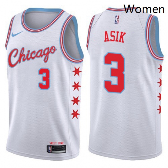 Womens Nike Chicago Bulls 3 Omer Asik Swingman White NBA Jersey City Edition