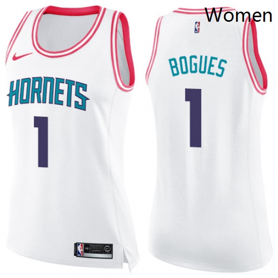 Womens Nike Charlotte Hornets 1 Muggsy Bogues Swingman WhitePink Fashion NBA Jersey