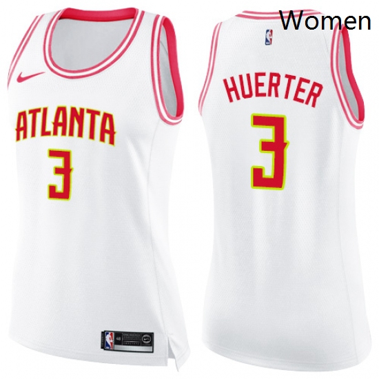 Womens Nike Atlanta Hawks 3 Kevin Huerter Swingman White Pink Fashion NBA Jersey