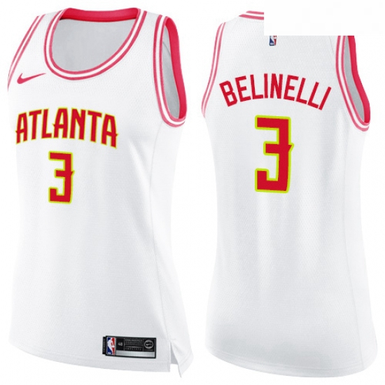 Womens Nike Atlanta Hawks 3 Marco Belinelli Swingman WhitePink Fashion NBA Jersey