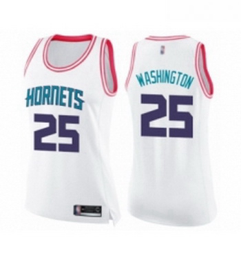 Womens Charlotte Hornets 25 PJ Washington Swingman White Pink Fashion Basketball Jerse