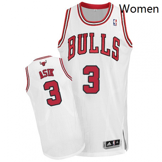 Womens Adidas Chicago Bulls 3 Omer Asik Authentic White Home NBA Jersey