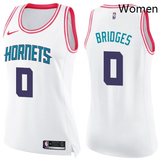 Womens Nike Charlotte Hornets 0 Miles Bridges Swingman White Pink Fashion NBA Jersey