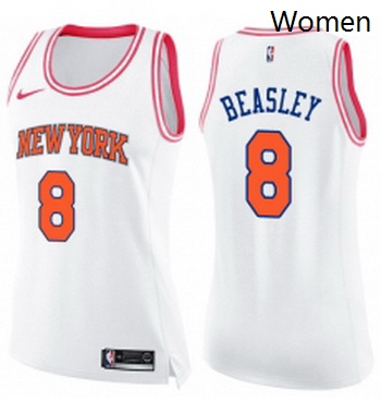 Womens Nike New York Knicks 8 Michael Beasley Swingman WhitePink Fashion NBA Jersey