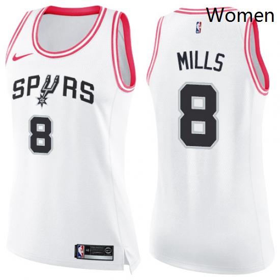 Womens Nike San Antonio Spurs 8 Patty Mills Swingman WhitePink Fashion NBA Jersey