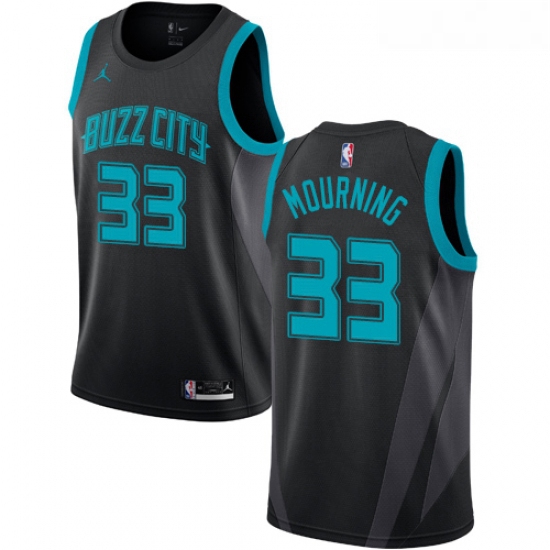 Womens Nike Jordan Charlotte Hornets 33 Alonzo Mourning Swingman Black NBA Jersey 2018 19 City Editi