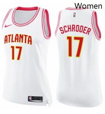 Womens Nike Atlanta Hawks 17 Dennis Schroder Swingman WhitePink Fashion NBA Jersey