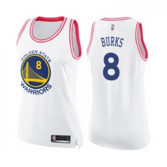 Womens Golden State Warriors 8 Alec Burks Swingman White Pink Fashion Basketball Jersey