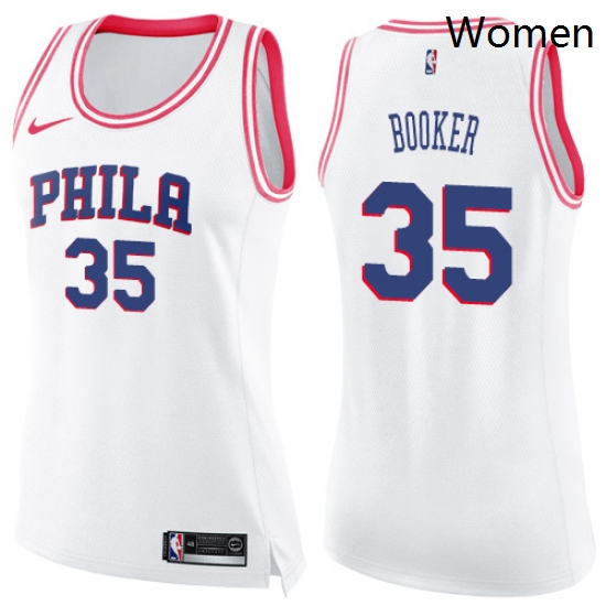 Womens Nike Philadelphia 76ers 35 Trevor Booker Swingman WhitePink Fashion NBA Jersey