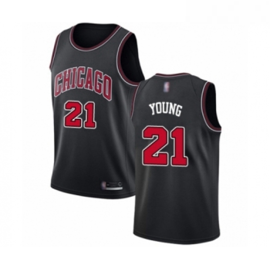 Womens Chicago Bulls 21 Thaddeus Young Swingman Black Basketball Jersey Statement Edition