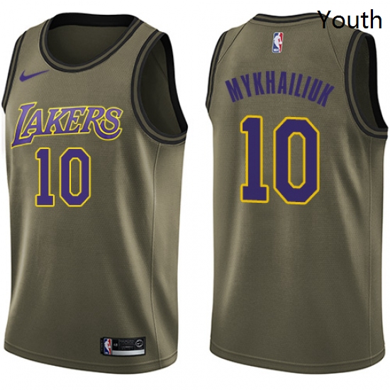 Youth Nike Los Angeles Lakers 10 Sviatoslav Mykhailiuk Swingman Green Salute to Service NBA Jersey