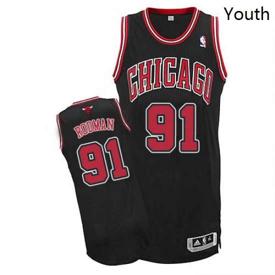 Youth Adidas Chicago Bulls 91 Dennis Rodman Authentic Black Alte