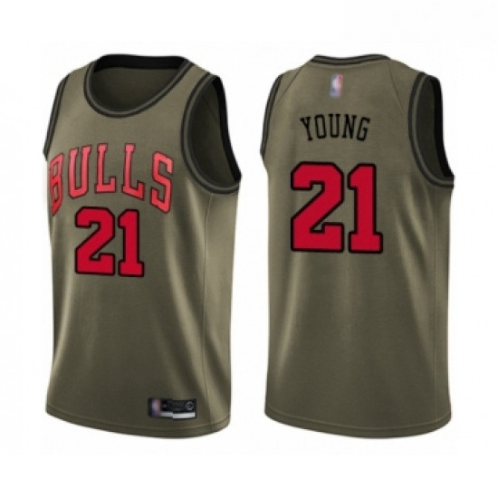 Youth Chicago Bulls 21 Thaddeus Young Swingman Green Salute to Service Basketball Jersey