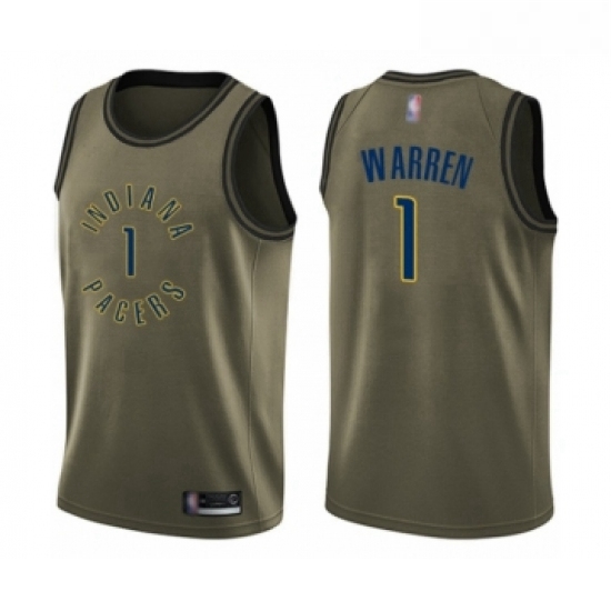 Youth Indiana Pacers 1 TJ Warren Swingman Green Salute to Service Basketball Jersey