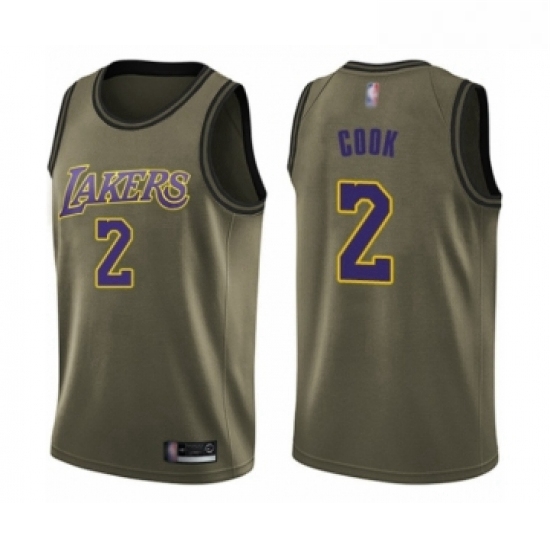 Youth Los Angeles Lakers 2 Quinn Cook Swingman Green Salute to Service Basketball Jersey