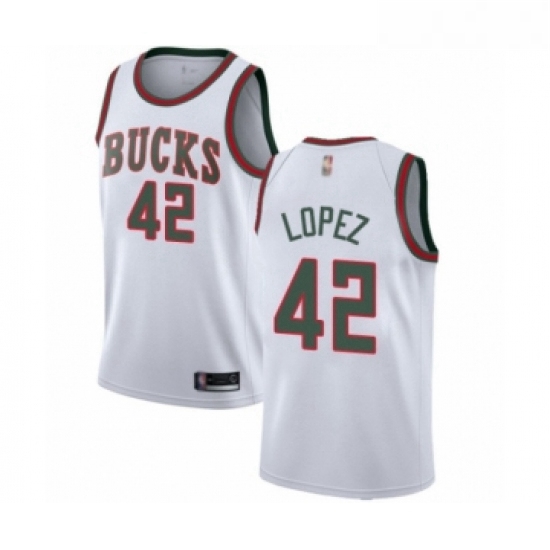 Youth Milwaukee Bucks 42 Robin Lopez Authentic White Fashion Hardwood Classics Basketball Jersey