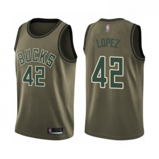 Youth Milwaukee Bucks 42 Robin Lopez Swingman Green Salute to Service Basketball Jersey