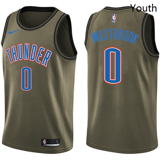 Youth Nike Oklahoma City Thunder 0 Russell Westbrook Swingman Green Salute to Service NBA Jersey