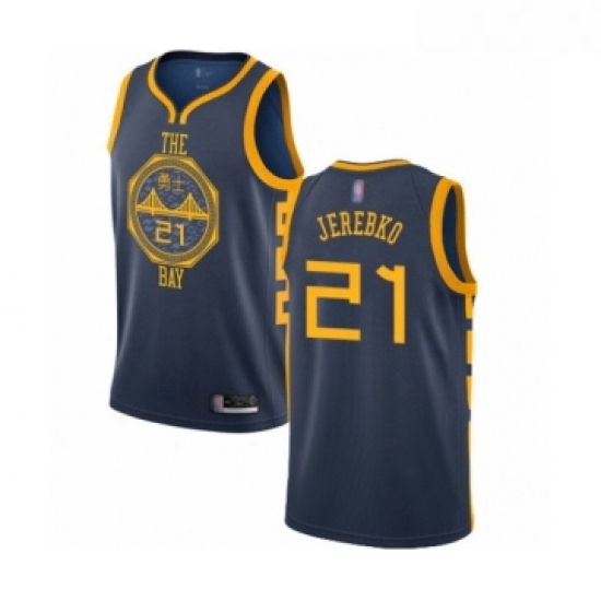 Youth Golden State Warriors 21 Jonas Jerebko Swingman Navy Blue Basketball Jersey City Edition