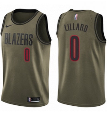 Youth Nike Portland Trail Blazers 0 Damian Lillard Swingman Green Salute to Service NBA Jersey