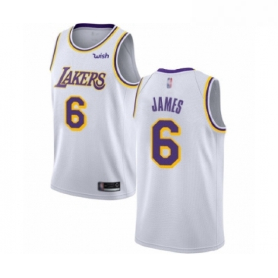 Youth Los Angeles Lakers 6 LeBron James Swingman White Basketball Jersey Association Edition